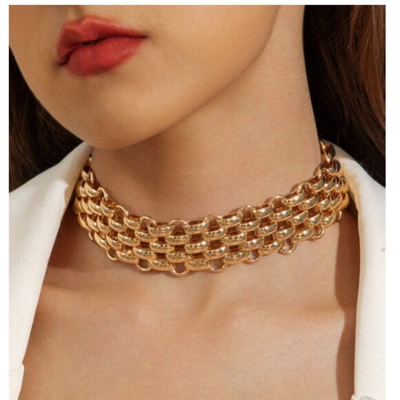 18K Gold Filled Multi-Layer Chunky Chain Choker Necklace - Picture 3 of 4